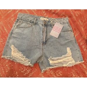 Bella Blue Jeans Womens High Rise Distressed Denim Shorts Light Wash Frayed Hem